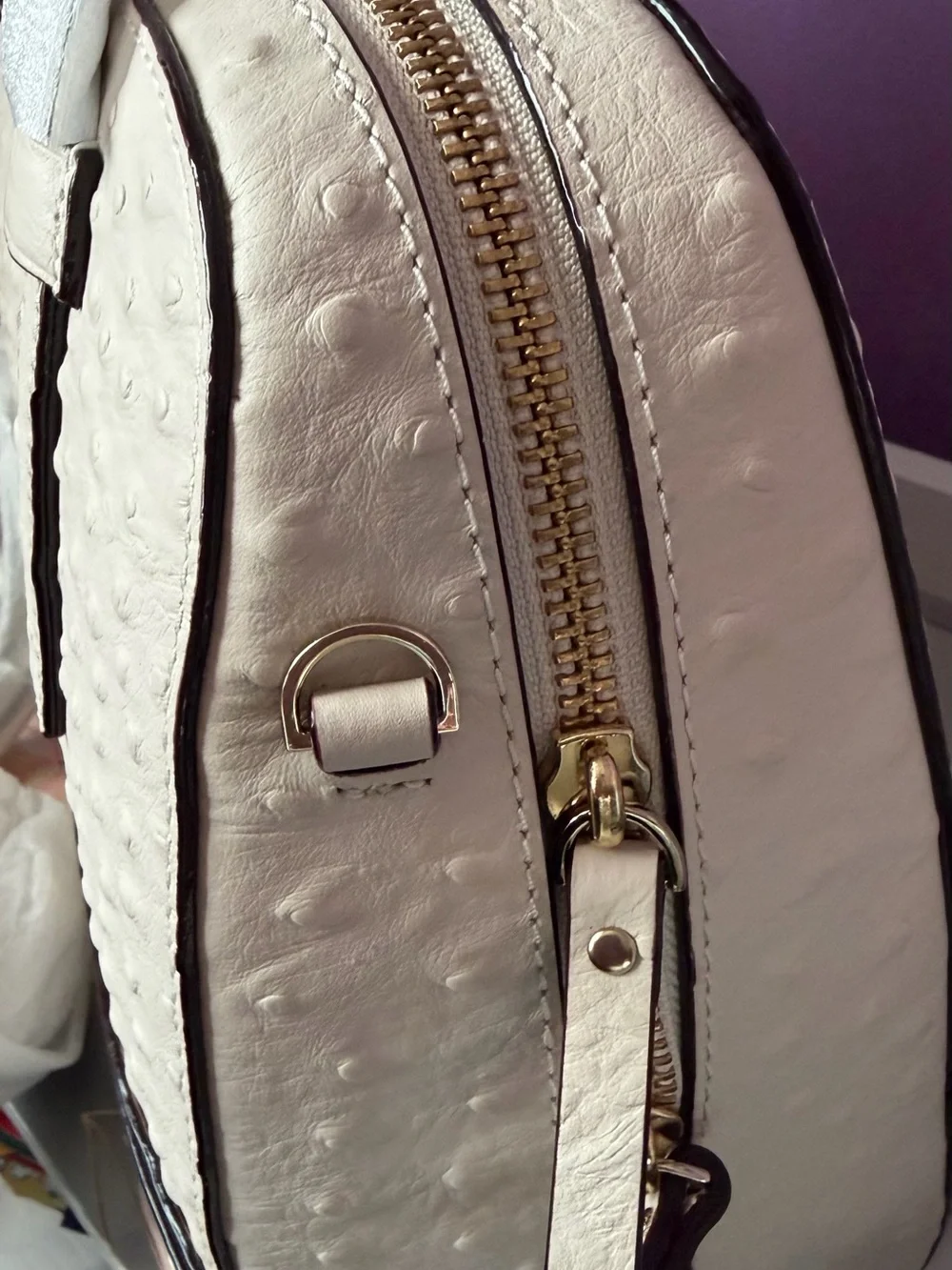 Kate Spade Cream Ostrich-Embossed Dome Satchel